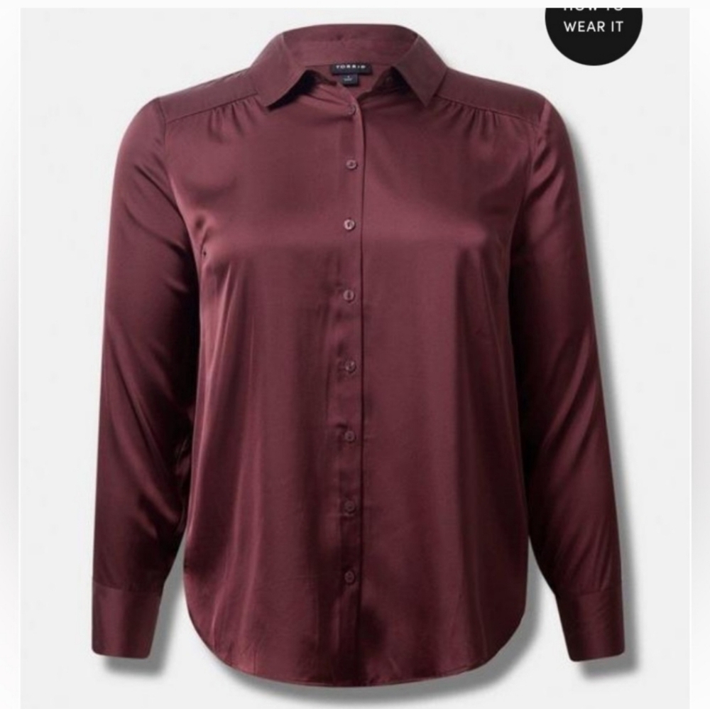 NWT Torrid Madison Satin Button-Up Long Sleeve Shirt Size 1X 14-16